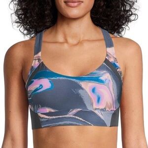 Avia Women's Molded Cup Racerback Sports Bra Marble Mystic Charcoal L NWT